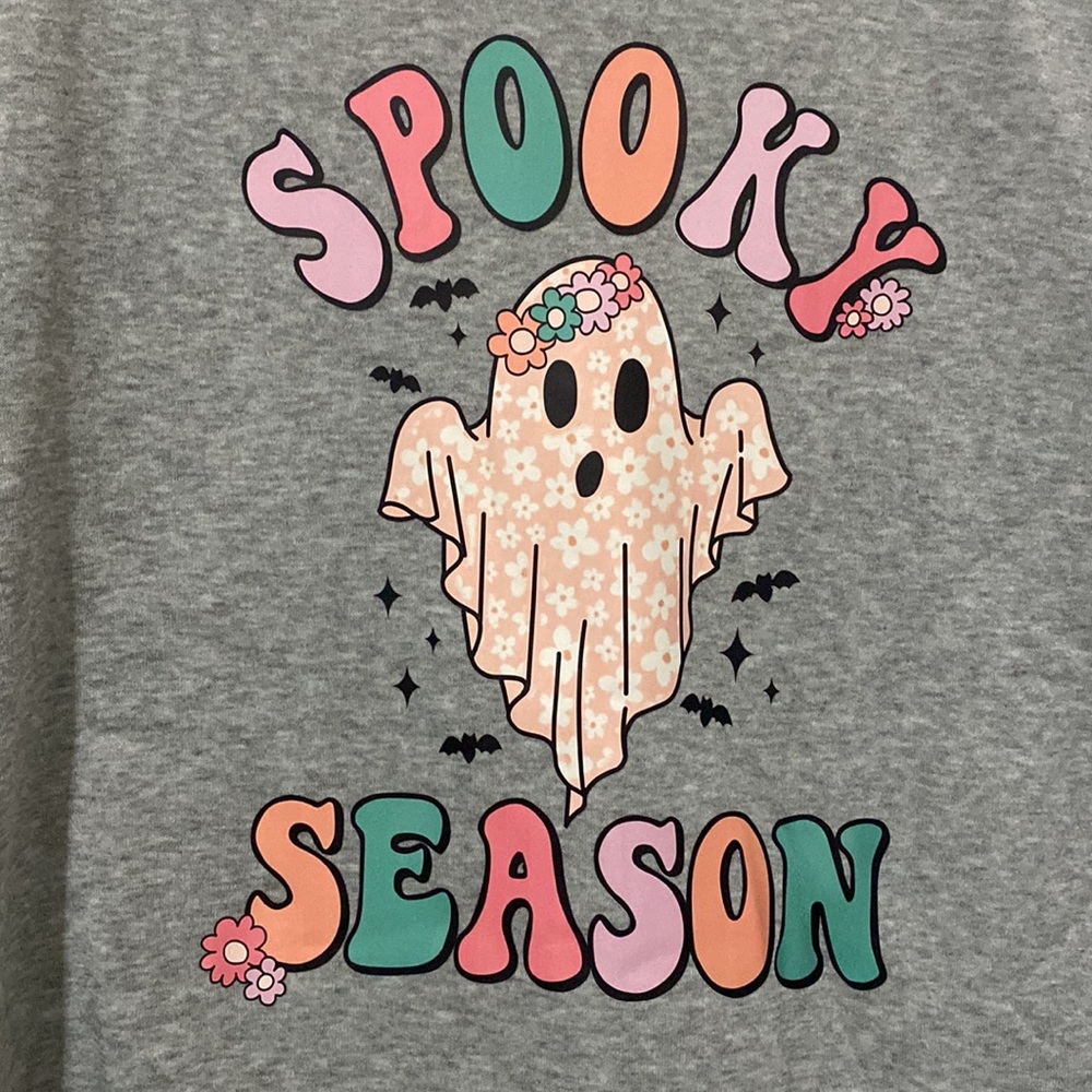 Retro Ghost Halloween Crewneck Pullover Sweater in Light Grey - Picture 4 of 7